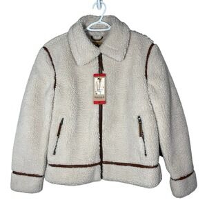 Bearpaw Jacket Medium Sherpa Faux Fur Full‎ Zip Brown Trim with imperfection